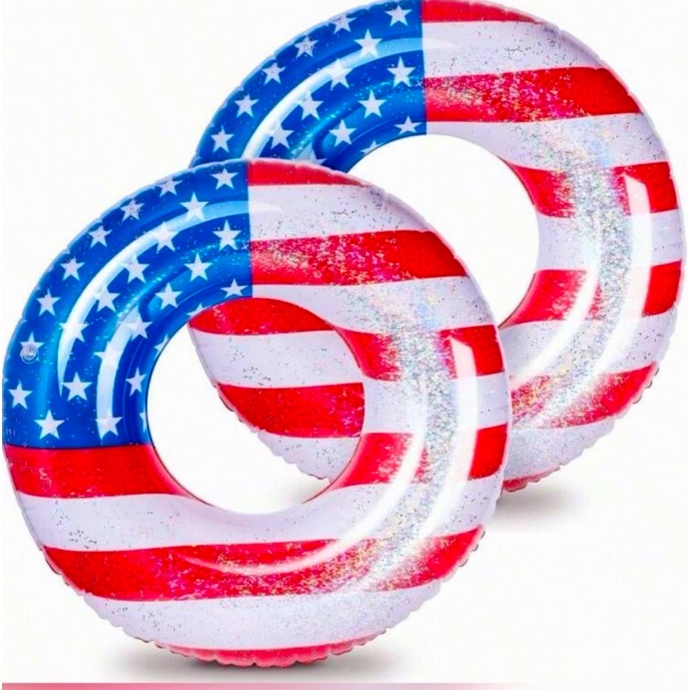 🇺🇸 1 Inflatable Swimming Ring With Glitter Stars & USA Flag Print